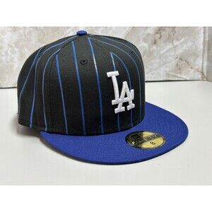 New Era 59Fifty Los Angeles LA dodgers Blue Birdcage Pin Stripe Hat Size 8